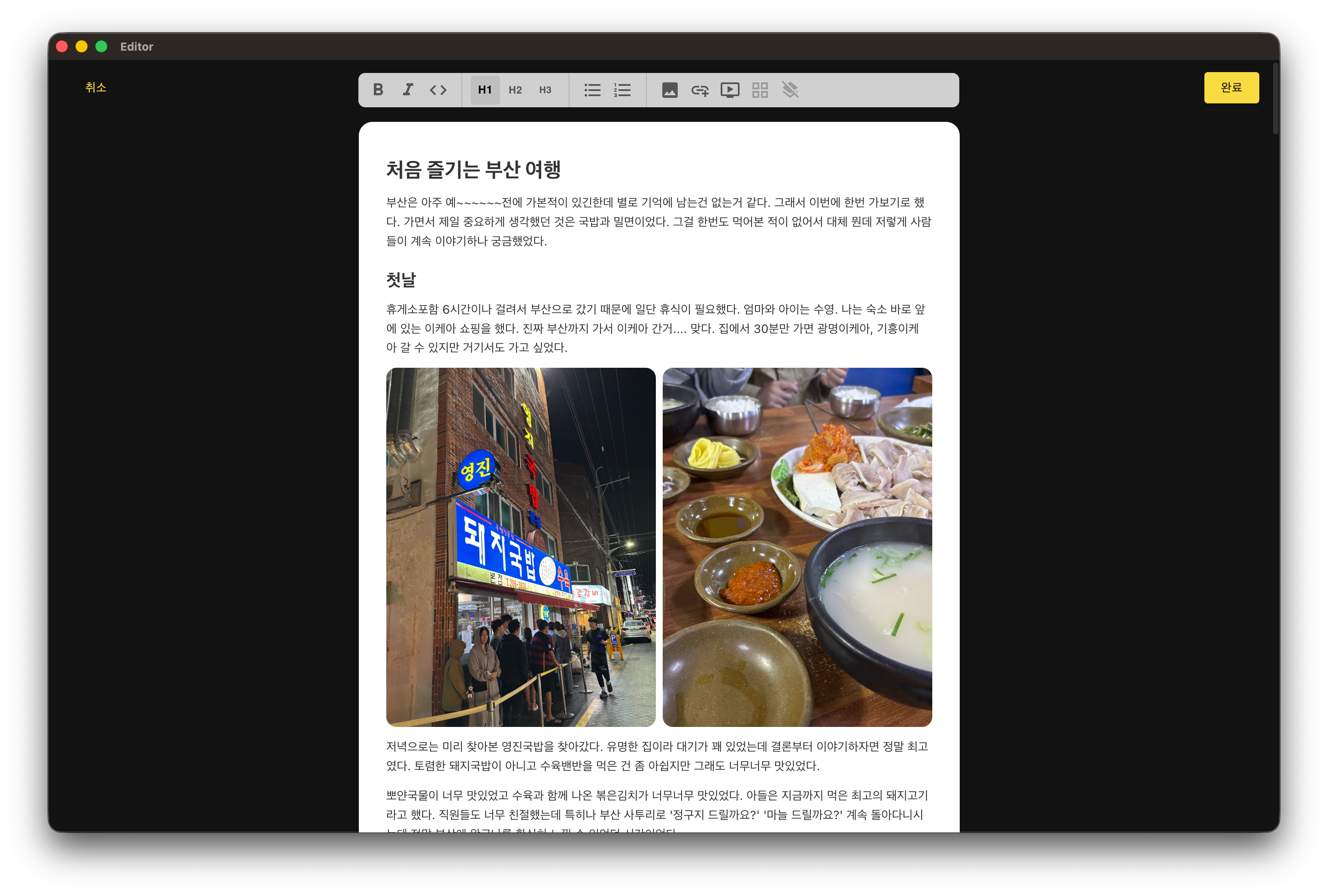 실제 데스크탑 에디터 앱 macOS 스크린샷